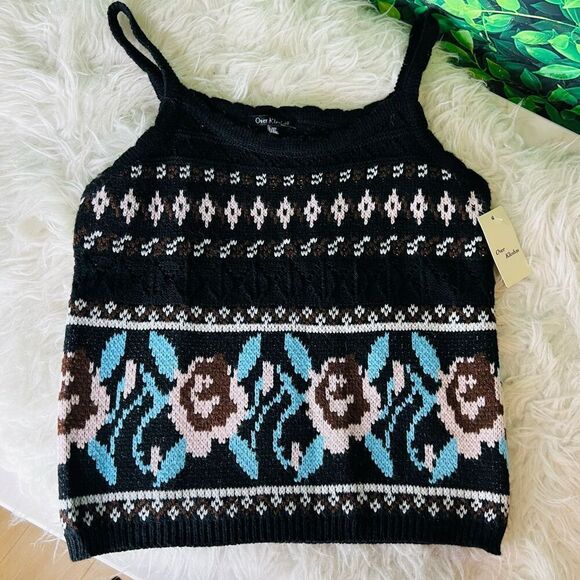 Vintage style / crotchet style black floral boho casual tank top L/ XL - Picture 8 of 9